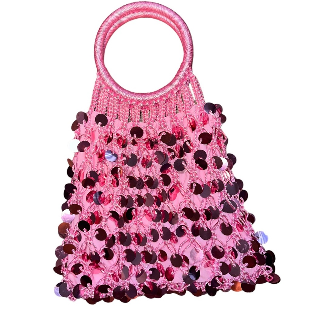 Vintage Dv Collection Women's Macrame Pink Circle Handbag Tote Purse